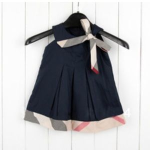 Navy cotton dress with Burberry imitation plaid